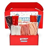 BELROS Pack Surtido Regalices 1,8kg con 7 Bolsitas Mix Regaliz. Gominolas y Golosinas. Dia del Padre, Dia de la Madre. Caja Regalo Azul. Ideal para Celebraciones, Cumpleaños y Fiestas
