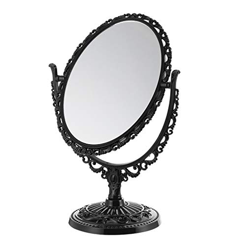 SOLUSTRE Tabletop Make- Up Spiegel mit Stand Vintage Swivel Doppelseitig Kosmetik Spiegel mit Rahmen Retro Desktop Oval Dressing Spiegel für Bad Schlafzimmer