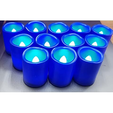 12 Pack Blue Battery Operated Candles (1.5 x 2 inches) LED Flameless Votive Tealights Tea Lights Electric Fake Tea Candle Realistic for Wedding Christmas Thanksgiving Party Decor Gift Cover