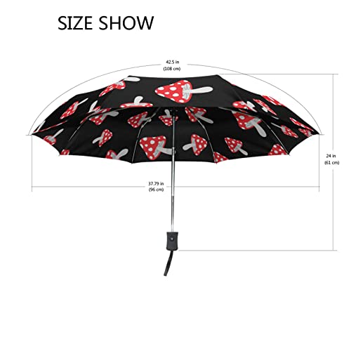 Sletend Mushroom Cartoon Portable Folding Windproof Automatic Umbrella,One Touch Auto Open And Close Button Compact Travel Umbrella For Women Men Kid #TOP2