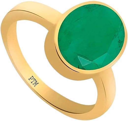 Ptm Panchdhatu (5 Metals) Emerald (Panna) 5.25 Ratti or 5 Cts Certified Gemstone 22 k Gold Plated Ring for Men & Women