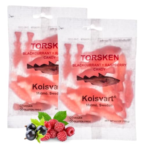 KOLSVART Swedish Candy, Roding Shaped, Classic Scandinavian Gummy, Vegan, Gluten Free, Black Currant & Raspberry, 4.2oz (2-Pack)