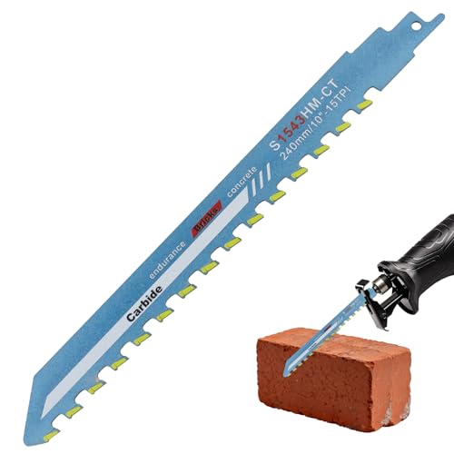MISIQIMA 1pcs Lame Scie Sabre, Lame Scie Sabre Brique en Carbure, Adaptée au Béton Cellulaire, Bois, Métal et à La Brique (S1543, 240 mm)