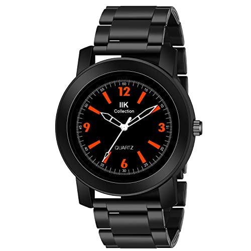 Image of IIK COLLECTION Watches for Men Round Numerical Dial Analogue Men Watch|Long Battery Life|Stainless Steel Bracelet Black Chain with Long Lasting Polish /Adjustable Fixable Silicon Strap|Watches for Boys