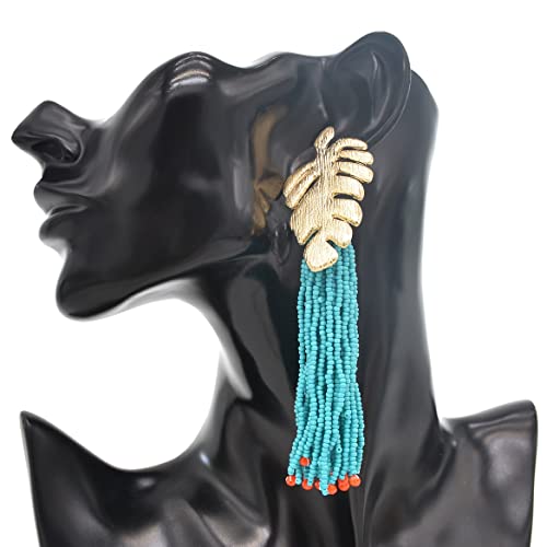 Palm Leaf Tassel Earrings, Monstera Leaf Dangle Earrings For Women, Bohemian Beaded Leaf Fringe Earrings, Tropical Plant Leaf Stud Earrings Leaf Boho Jewelry, Gold Coconut Palm Leaf Drop Earrings For Girls, Cute Leaf Statement Earrings Accessories Gift #TOP3