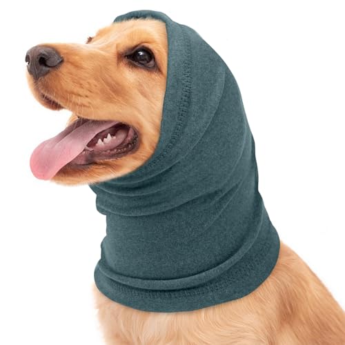 Image of BRKURLEG Dog Calming Hoodie, Ear Muffs for Noise Protection, Dog Head Cover Sleeves Ears Covers, Pet Ear Covers Hood for Anxiety Relief, Hematoma, Grooming and Force Drying, Purple, L