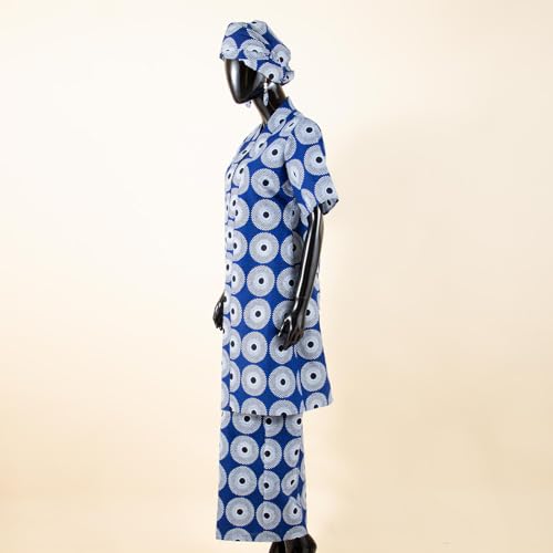 African Coat for Women 2 Piece Suit Set Traditional Ankara Print Jacket and Pants with Headwrap and Earrings3