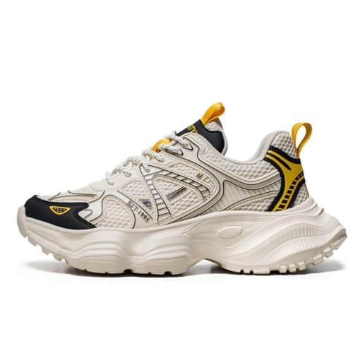 Men's Fashion Breathable Chunky Platform Lace-Up Sneakers Retro Non Slip Workout Sport Dad Shoes for Tennis Walking Driving Daily