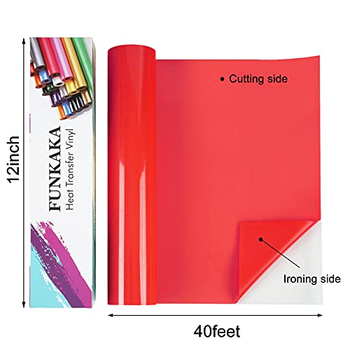 FUNKAKA Red HTV Heat Transfer Vinyl Rolls, 12" x 40ft Glossy Red Iron on Vinyl for T-Shirt, Adhesive Red HTV Vinyl for All Cutter Machines Easy to Cut & Weed for Heat Vinyl Design by FUNKAKA - Image 2