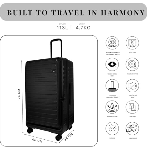 Image of F Gear Windsor Large 76cm German Makrolon Polycarbonate|Japanese Hinomoto Wheel|Front-Opening Trunk-Style Hard Luggage|Check-in Suitcase for Travel|Laptop Sleeve, Expandable, Anti-Theft Zipper| Black