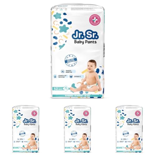 Image of Jr. Sr. Baby Diaper Pants | Extra Large (XL) Size (12-17 kg), 52 Count | Pack of 4 | Upto 12 hr Absorption with Advanced Leak Protection | Safe For Babies Skin | Soft, Secure & Comfy