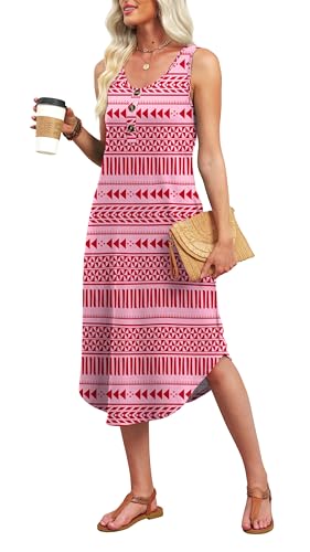 Image of WIHOLL Summer Dresses for Women 2026 Button Front Sleeveless Casual Midi Dress Beach Vacation Sundresses with Pockets