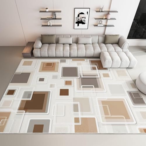Tapis moderne abstrait cube géométrique marron 90x160 cm pour salon et chambre - 2