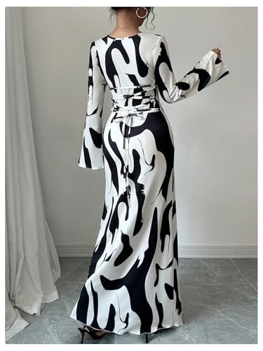 Floerns Women's Graphic Bell Sleeve Long Dresses Square Neck Fishtail Evening Party Dresses3