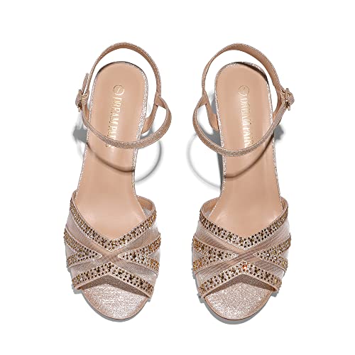 DREAM PAIRS Women's Nina Low Heel Pump Sandals,Size 5,Gold,NINA-150