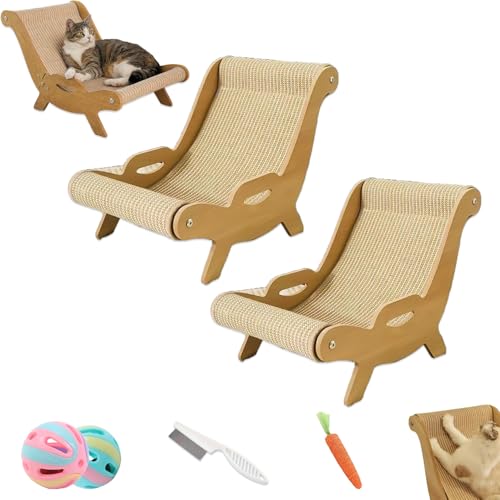 Cat Recliner Scraper Board, 2026 New 2 in 1 Cat Recliner Scratch Board, Large Wooden Cats Scratcher Sofa Bed, Scratch Resistant & Low Lint, Sisal Material, Suitable for All Cats (Large 2PCS)