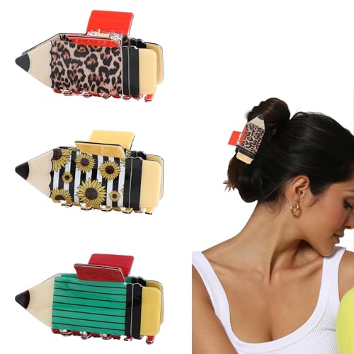 Pinzas de pelo de 3.4 pulgadas AUDTOPE de leopardo y girasol para cabello grueso