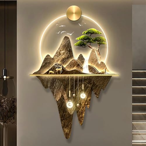 Escultura de pared de metal 3D con luz LED, arte tradicional chino para decoración de entrada del hogar y pasillo