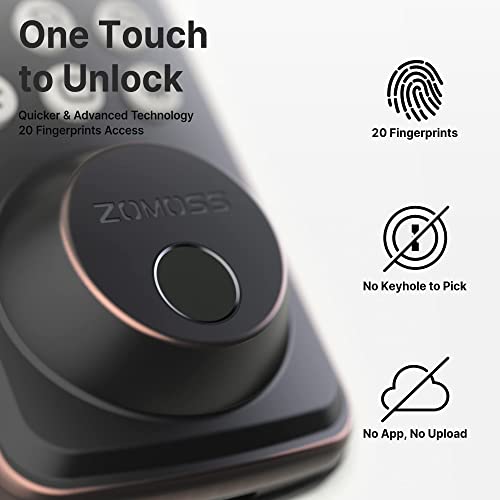 Fingerprint Door Lock Keyless Entry - Zomoss Electric Keypad Deadbolt - Combination Door Lock - Biometric Auto Lock With Emergency Charging Port - Oil Rubbed Bronze #TOP3