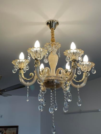 Image of Chandelier Modern K9 Crystal Chandelier Lighting, Clear Crystal Ceiling Light Fixture Pendant Lamp for Dining Room Bathroom Bedroom Livingroom