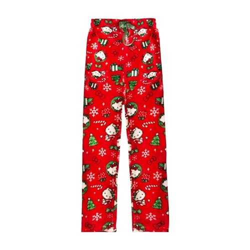 Image of BIUGNVW Anime Pajamas Pants Women Cartoon Family Christmas Pajama Pants Kawaii Flannel Pajama Pants Black and Pink