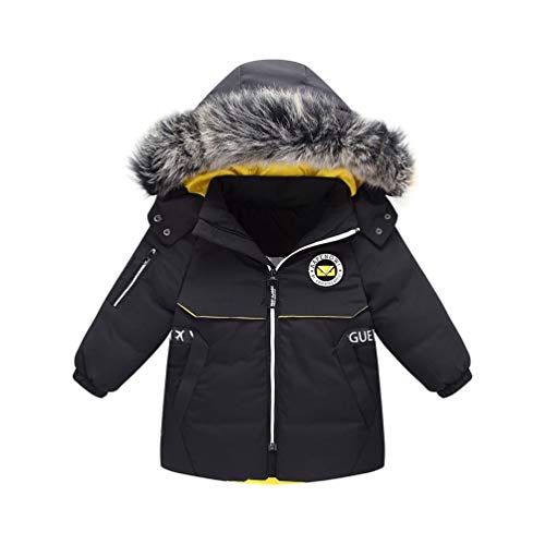 Boys Down Jacket Winter Jacket Hooded Thickened Warm Snowsuit Coat Parka Outerwear (Color : Black, Size : 100)