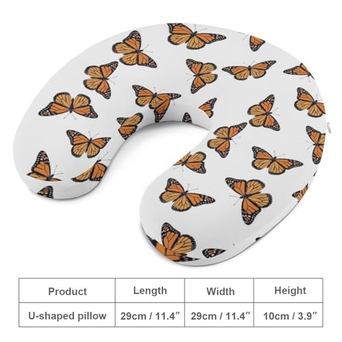 Image of Pain Relief Travel Neck Pillow Butterfly Flying, Memory Foam U Shaped Support, Breathable Zip Cover for Airplane Car Office Men Women
