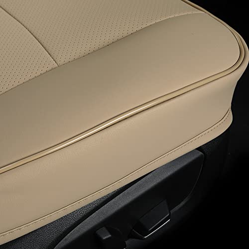 Image of 1Piece Bottom Seat Protector Car Seat Cover PU Leather Front Car Seat Protector Driver Seat Cover Wrapping Edge Seat Bottom Cover Waterproof for Four Seasons (53x52 cm) (beige-a)