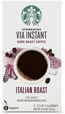 Starbucks VIA Instant Coffee Dark Roast Packets — — 100% Arabica — 1 box (8 packets) Italian Roast 0.93 Ounce