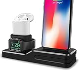 Charging Stand Compatible iPhone AirPods Apple Watch, 3 In 1 Premium Silicone Charger Dock Station Holder (Include 2 Charging Cables)