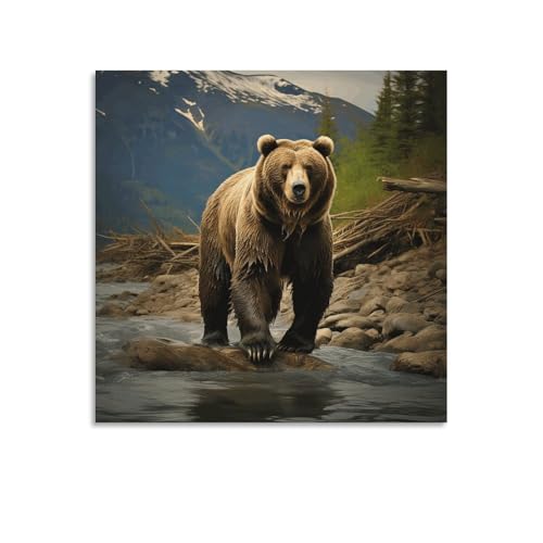 Toile murale abstraite ours marron 60x60cm décoration tableau séjour