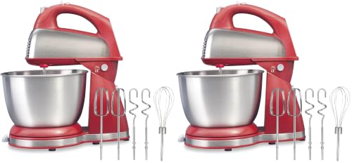 Image of Hamilton Beach Classic Stand and Hand Mixer, 4 Quarts, 6 Speeds with QuickBurst, Bowl Rest, 290 Watts Peak Power, Red (64654) (Pack of 2)