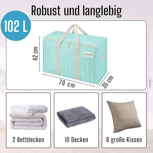 VENO 102 Liter Große Aufbewahrungstasche, Aufbewahrungsbox mit Deckel, Starke Griffe Umzugstaschen mit Reißverschlüssen, Alternative Umzugskartons, Faltbare Kleideraufbewahrung (Immergrün, 6er Pack)