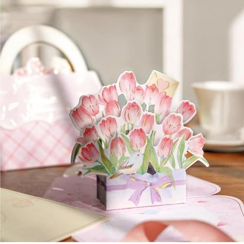 Image of Pink 3D Mother'S Day Up Cards Anniversary Up Cards Gift For Birthday Anniversary Wedding