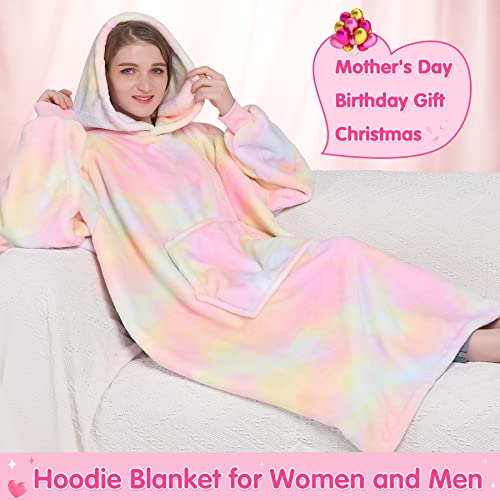 Waitu Wearable Blanket Sweatshirt Gifts For Women And Men, Super Warm And Cozy Rainbow Blanket Hoodie, Thick Flannel Hoodie Blanket With Sleeves And Giant Pocket, Blanket Robe For Adults And Kids #TOP3