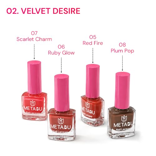 Image of 4 in 1 Glow & Go Nail Lacquer Kit | Nail Polish Set For Women, Travel-Friendly | Glossy Finish, Rich Pigment & Quick Dry Formula Nail Paint | Smooth Application - Shades Velvet Desire 02