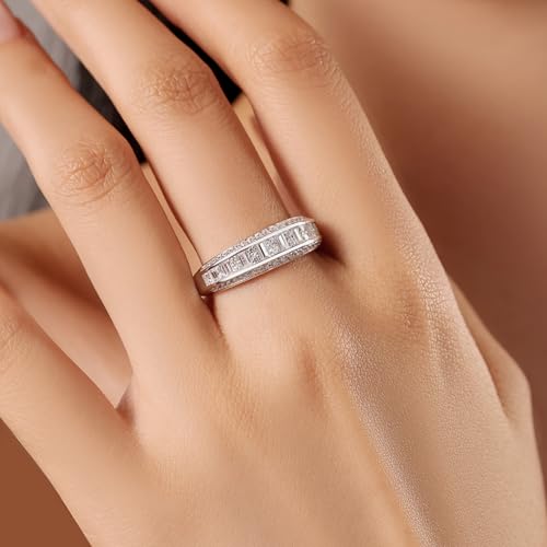 Moissanite Wedding Bands for Women Eternity Rings Round Emerald Cut 925 Sterling Silver Engagement Anniversary Size 5-104
