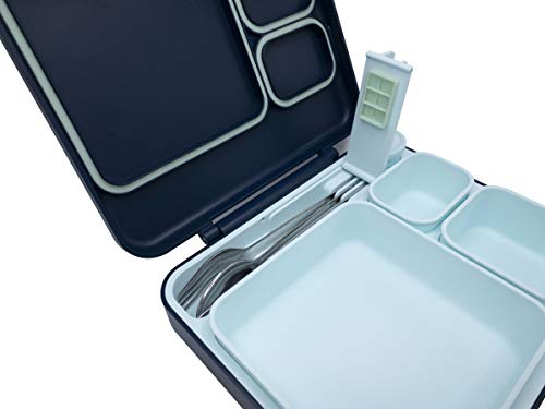 Built Microwave Safe Leak-Resistant 3-Compartment Bento-Style Lunch Box With Utensils And Dressing Container Poseidon Blue 5269835 #TOP5
