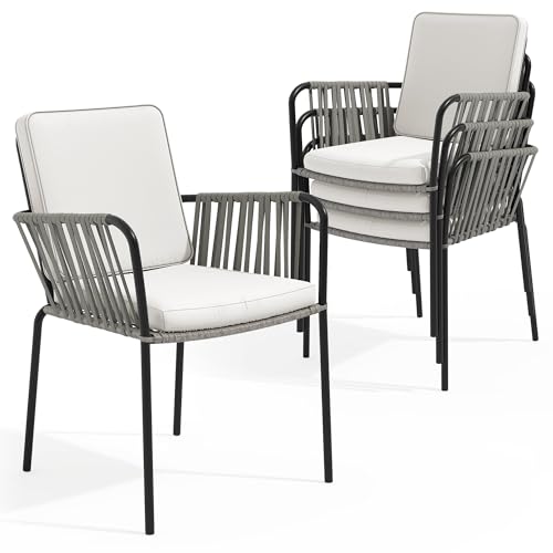 YITAHOME Outdoor Dining Chair Set of 4, All-Weather Rope &