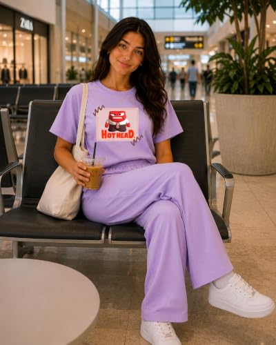 Image of ELVIA Women's Pure Cotton Top and Pyjama Co-Ord Set | Hot Head Graphic Printed Night Suit | Regular Fit Half Sleeve Round Neck T-Shirt with Pajama Loungewear Sleepwear Set for Women