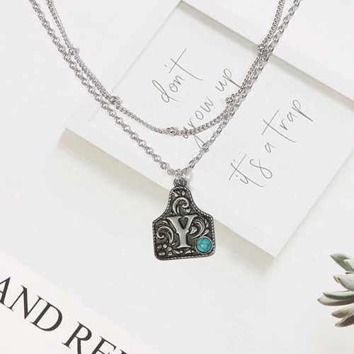 MANZHEN Western Cowgirl Initial Necklace for Men Women Layered Belt Buckle Necklaces Cow Tag Jewelry (Y) by MANZHEN - Used condition - Image 2