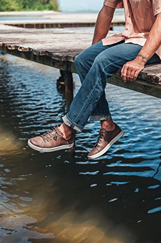 Olukai Lae'ahi Li 'Ili Men's Leather Sneakers, Supple Full-Grain Leather Shoes, Drop-In Heel & All Weather Rubber Soles, Dk Wood/Dk Wood, 13 #TOP6