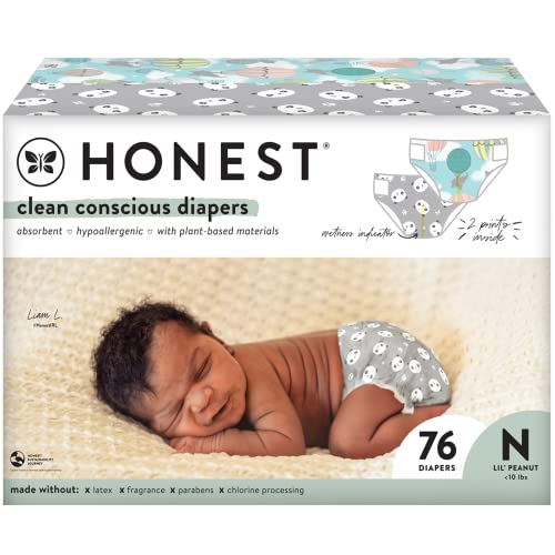 The Honest Company Clean Conscious Diapers | Plant-Based, Sustainable | Above It All + Pandas | Club Box, Size Newborn, 76 Count #TOP6