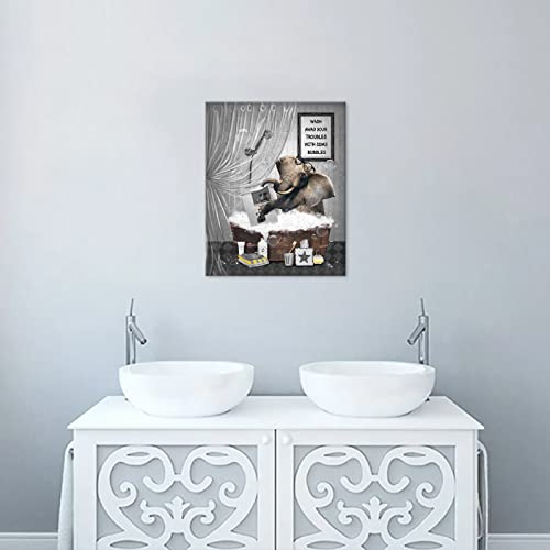 Bathroom Wall Decor Farmhouse Bathroom Decor Wall Art Funny Elephant Pictures For Wall Country Elephant Reading Newspaper Canvas Print Framed Artwork Rustic Animal Decor For Bathroom Wall Art 12"X16" #TOP5