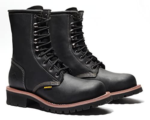 Image of Bonanza Boots Sierra Logger 9 inch Work Boots for Men - Premium Leather Steel Toe Boots with Slip and Oil Resistant Rubber Outsole