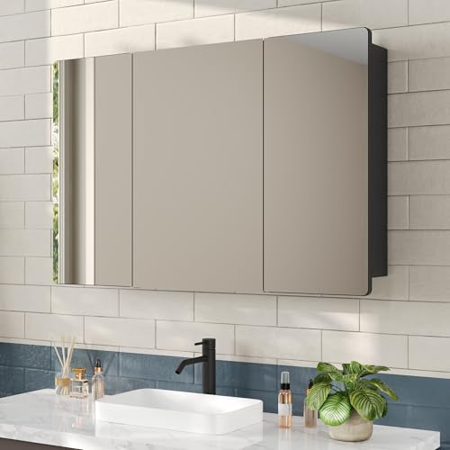 Botiquín de medicina de tres puertas DeerValley de 48'' x 32'' con espejo, estantes de vidrio ajustables, soporte para cepillo de dientes y ganchos internos, montaje en pared para baño miniatura 1