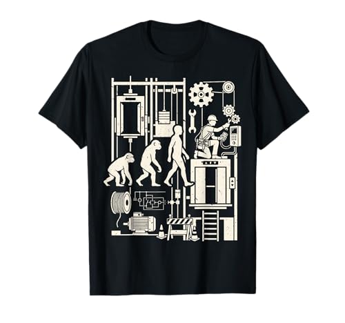 Elevator Mechanic Evolution Funny Lift Technician Graphic T-Shirt
