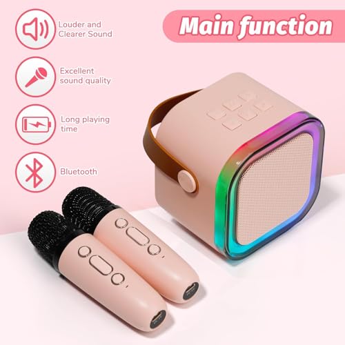 Image of Bestie toys Mini Karaoke Speaker,Voice Effects,Led Lights, Portable Singing Machine for Ages 3,4,5,6,7,8,9,10,11,12+ Years Old Girl Birthday Gift, Kids Karaoke Machine(2 Wireless Microphones)