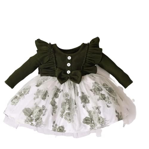 Image of OMALI Baby Girl Dungry Dress | Long Sleeve | Infant Casual Dress | Ruffle Print Clothes