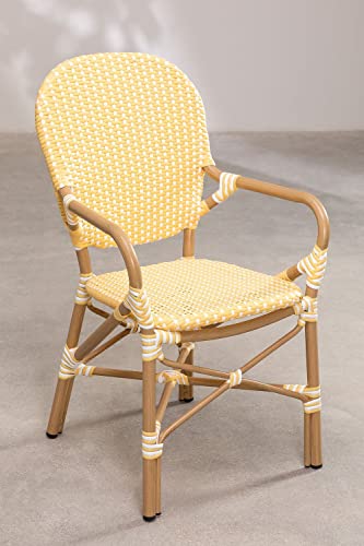 SKLUM-Silla-de-Comedor-en-Mimbre-Sintetico-Alisa-Bistro-Ratan-PE-Aluminio-Amarillo-Vainilla 41TOIu+zj L